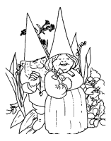 A coloring page of gnomes